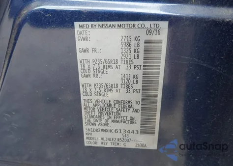 2017 Nissan Pathfinder Platinum/S/Sl/Sv z USA, uszkodzony, nr VIN 5N1DR2MMXHC613443